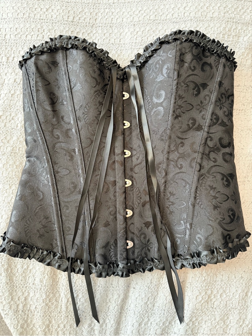 Black Floral Brocade Strapless Corset Bustier XL